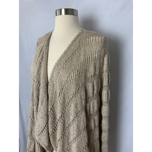 Splendid Size S Gold Sequin Cascading Waterfall Open Cardigan - Picture 3 of 9